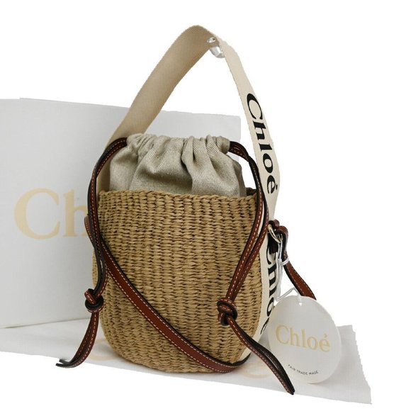 Chloe Handbags - CHLOE Woody Small Basket Shoulder Hand Bag 2Way Canvas Leather Paper BN 93RH257